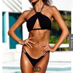 Sauvage Monaco Black Bikini with Gold Chain Accents, Small